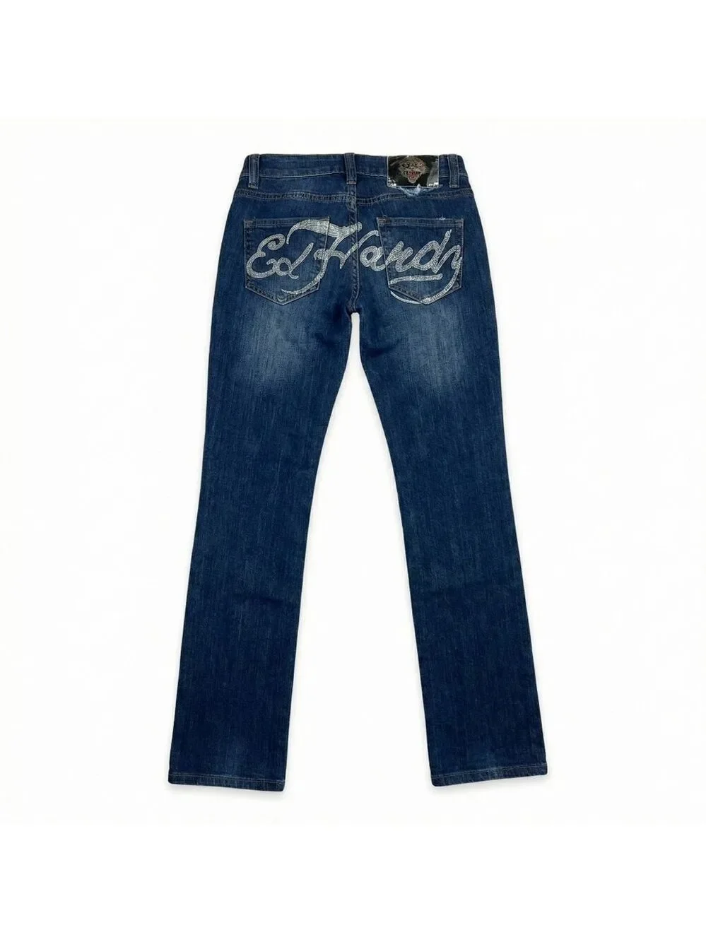 Ed Hardy Blue Straight Leg Jeans Floral Detail